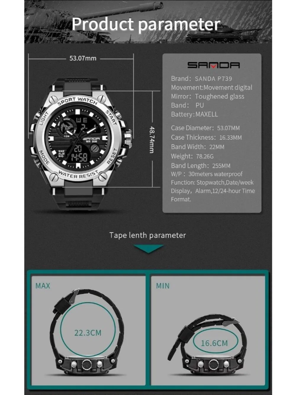 Men's Black Gold Analog Quartz Sports Outdoor Waterproof Military Digital Watch